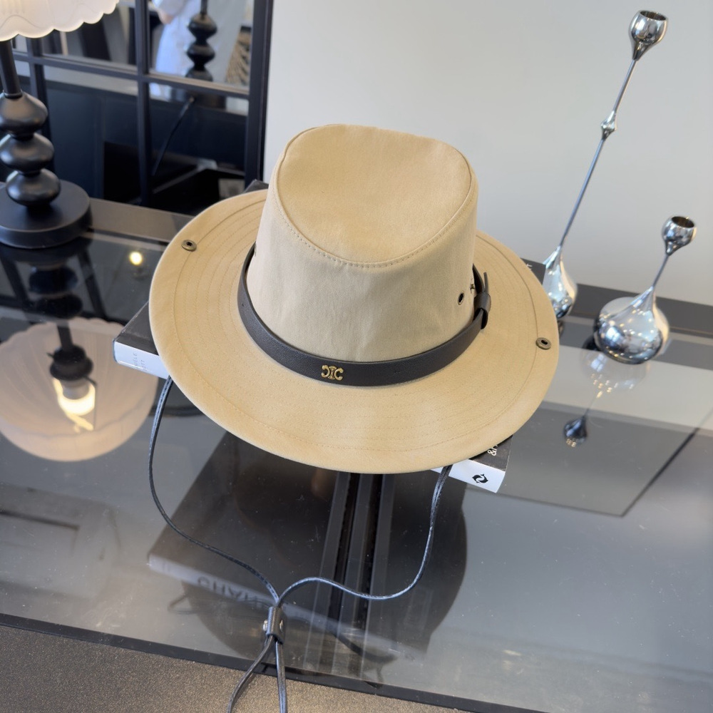 Celine White Rider Hat Black Band Metal Eyelets